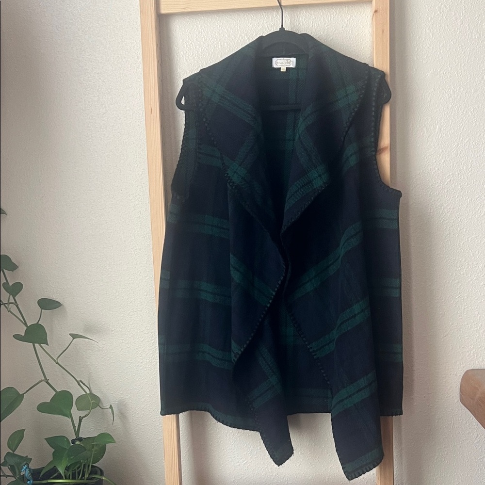 Mud Pie Black and Green Plaid Vest